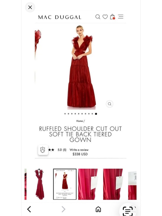 Mac Duggal Dresses & Skirts - Mac Duggal Red Ruffled-Shoulder Tiered V-Neck Maxi Gown